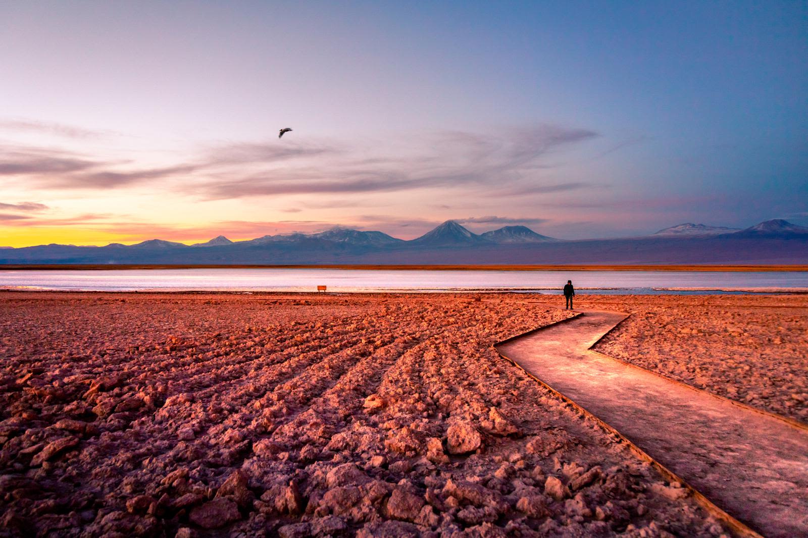 Tebinquinche Lagoon at sunset at Atacama Salt Flat