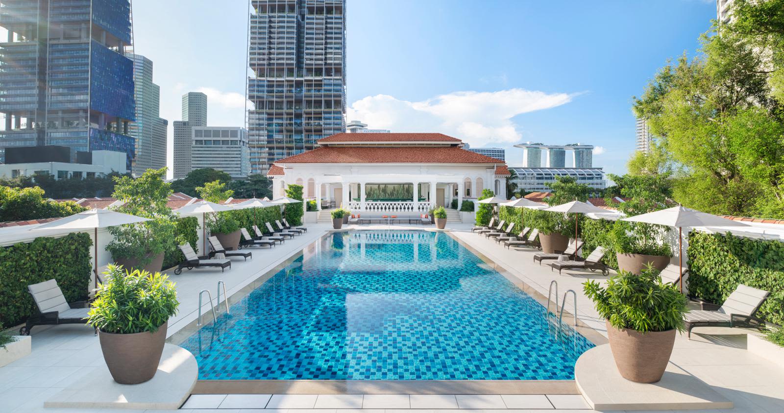 The rooftop pool at Raffles Singapore